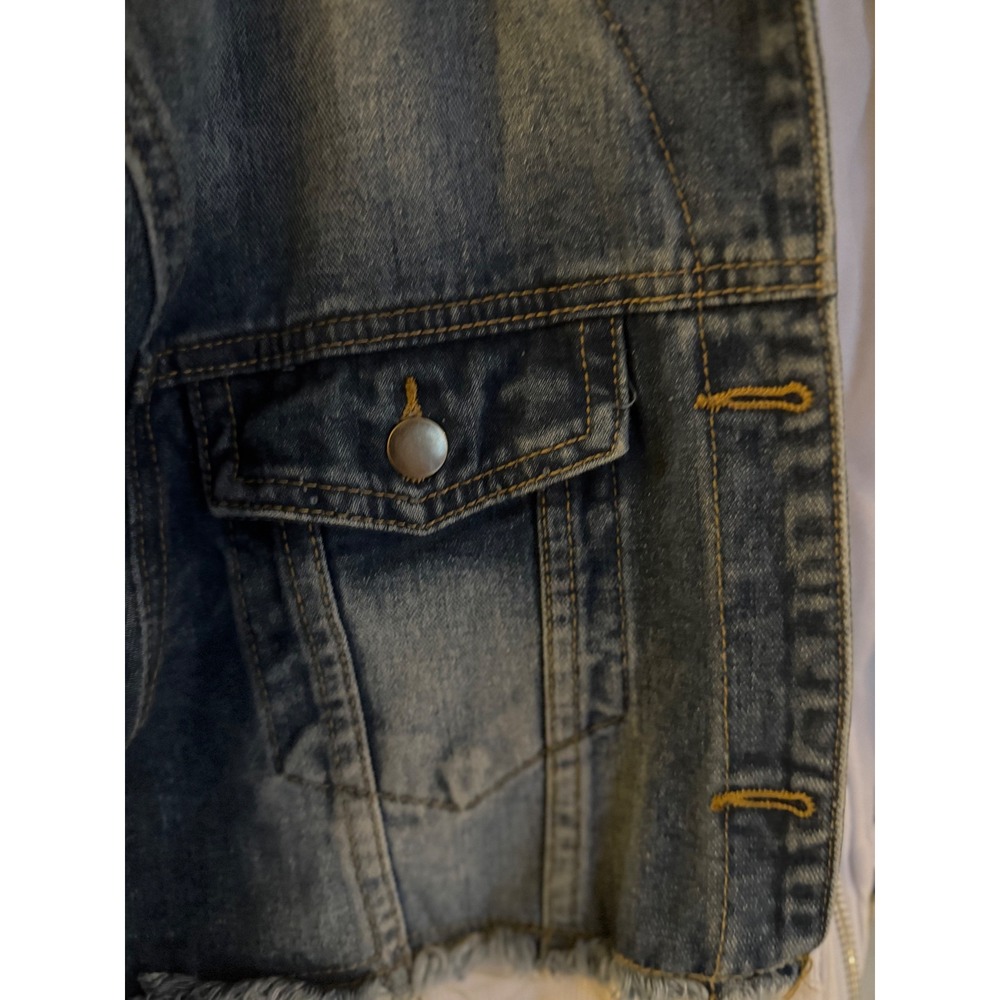 American Bazi Women Cropped Hoodie Denim Jacket Fashion Tour Blue White - Picture 12 of 13